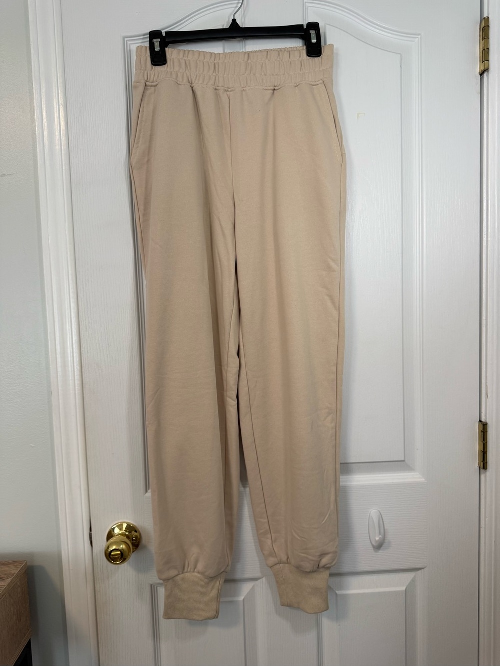 Women's Beige Elastic-Waist Jogger Pants